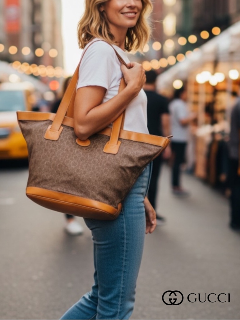 AUTHENTIC GUCCI RARE VINTAGE JAQUARD SHOULDER TOTE XL SIGNATURE PATTERN